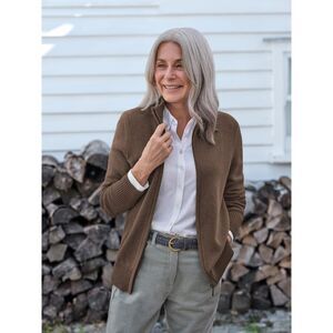 WoolOvers Womens/Ladies Lambswool Zipped Fitted Cardigan / Brown Marl